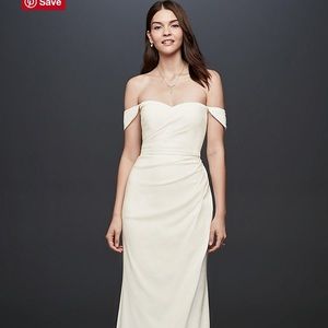 NWT Draped Off-The-Shoulder Crepe Sheath Gown - David’s Bridal